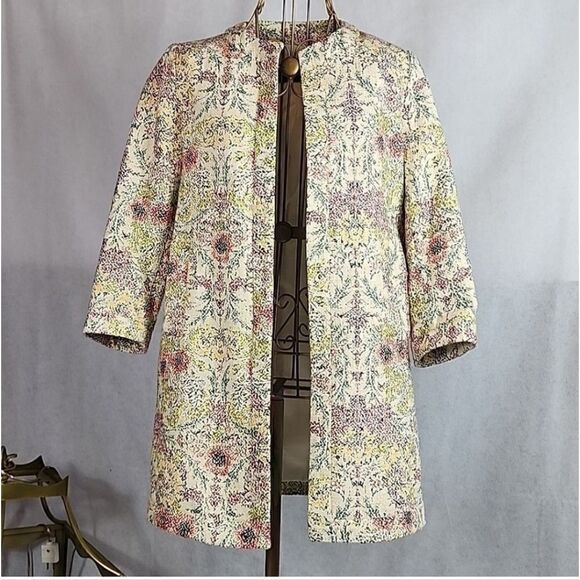 Zara Open Long Floral Patterned Cotton Coat - Picture 1 of 13